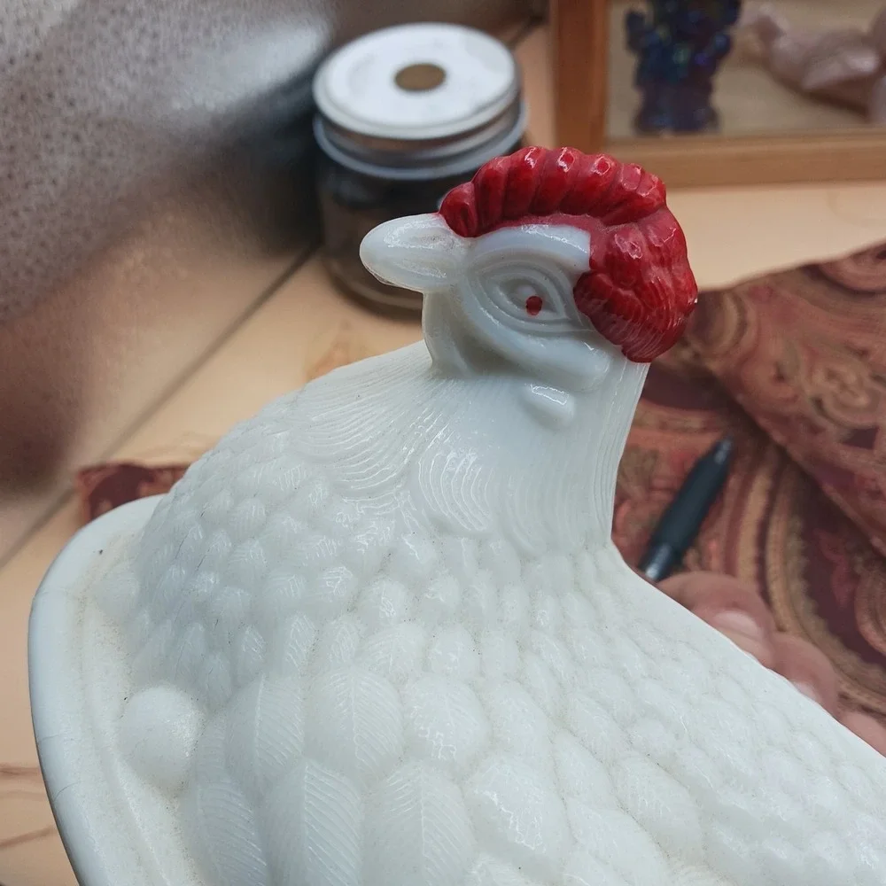 Vtg Westmoreland Hen On Nest HON White Milk Glass Split Tail TOP LID Only *Crack